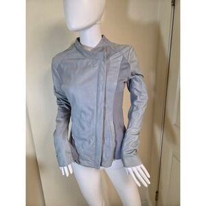 Danier Light Blue Leather Mixed Media Asymmetrical Moto Jacket Small